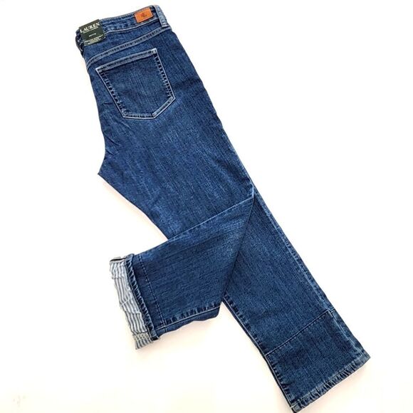 Lauren Ralph Lauren 12P Women Premier Denim Dark Wash Straight Crop Jeans - Picture 1 of 13